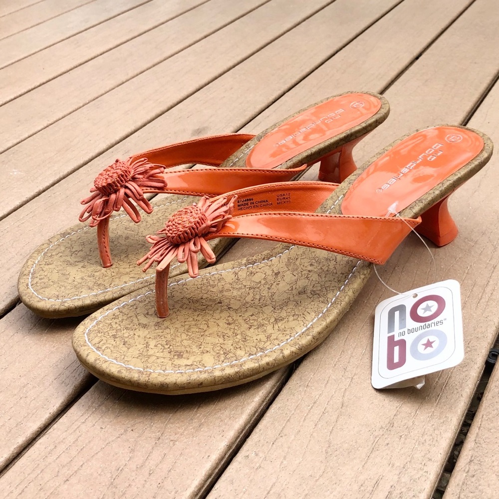 NWT No Boundaries Orange Flower Accent Sandal Heel